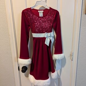 Bonnie Jean Red Velvet Dress with White Trim and Bow